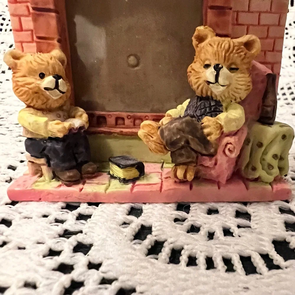 Vintage Ceramic Miniature Trinket Teddy Bear Picture Frame | Kitsch